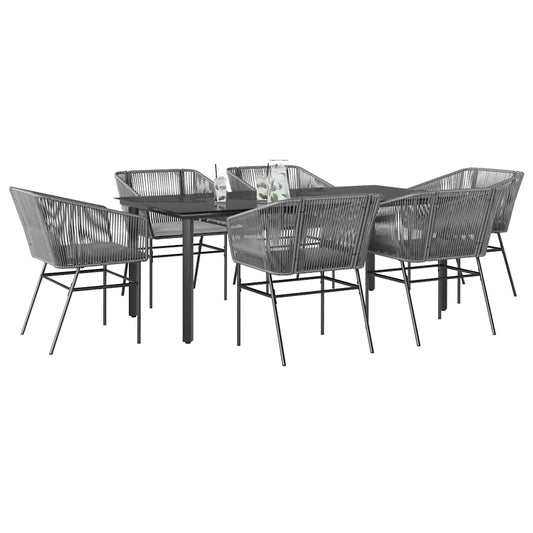7-tlg. Garten-Essgruppe mit Kissen Grau Poly Rattan Glas