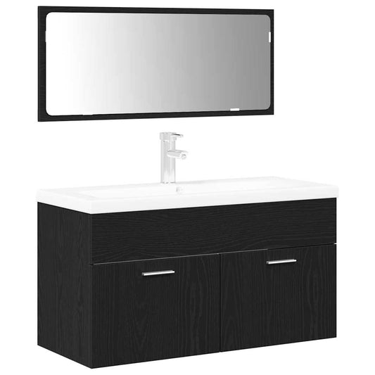 Badezimmermöbelset 3 pcs Schwarz Eichen-Optik 90x38,5x46cm