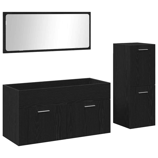 Badezimmermöbel Set Wandmontiert 3 pcs Schwarz Eichen-Optik