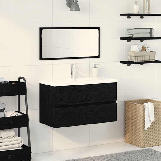 Badezimmermöbel Set Wandmontiert 3 pcs Schwarz Eichen-Optik