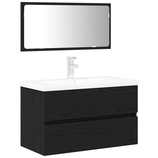 Badezimmermöbel Set Wandmontiert 3 pcs Schwarz Eichen-Optik