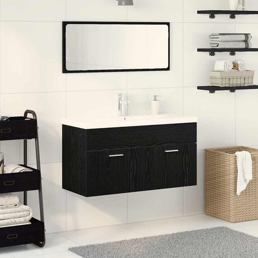 Badezimmermöbel Set Wandmontiert 3 pcs Schwarz Eichen-Optik