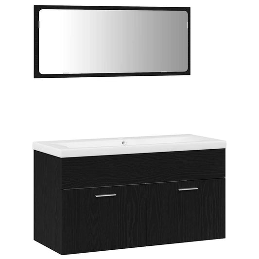 Badezimmermöbel Set Wandmontiert 3 pcs Schwarz Eichen-Optik