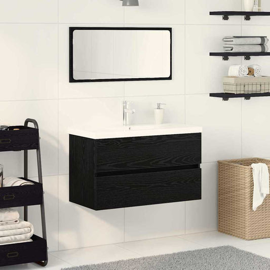 Badezimmermöbel Set Wandmontiert 3 pcs Schwarz Eichen-Optik