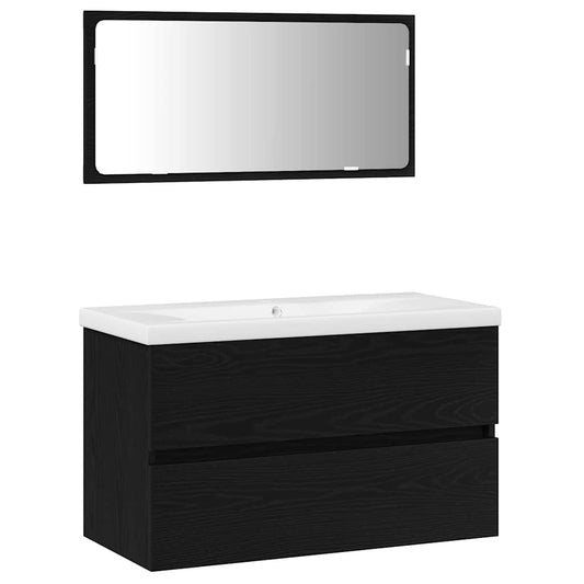 Badezimmermöbel Set Wandmontiert 3 pcs Schwarz Eichen-Optik