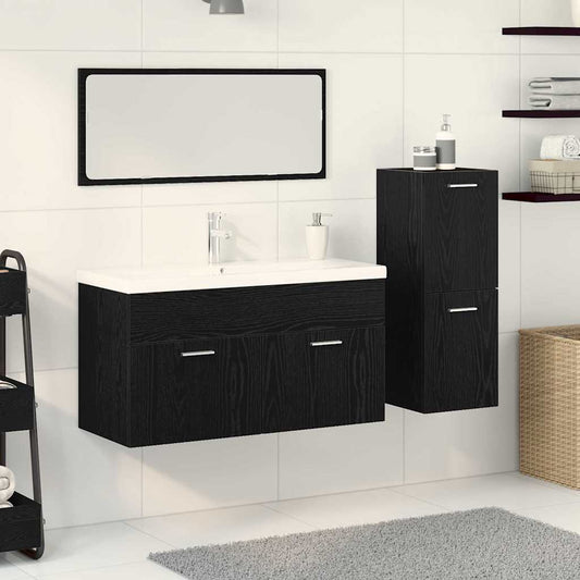 Badezimmermöbel Set Wandmontiert 4 pcs Schwarz Eichen-Optik