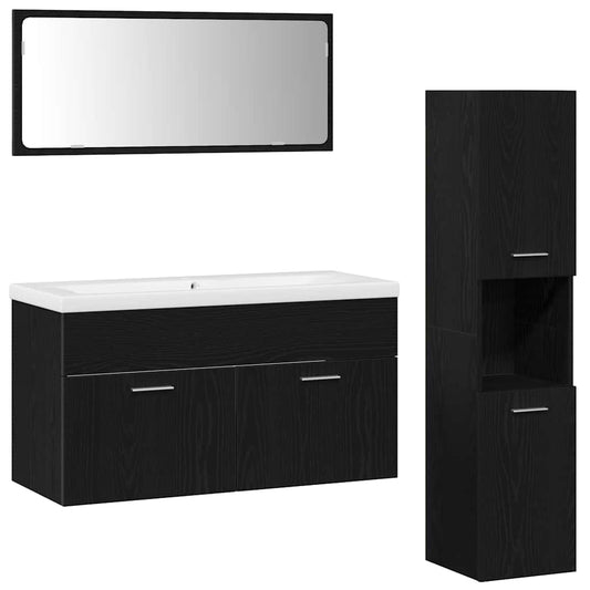 Badezimmermöbel Set mit Schubladen 4 pcs Schwarz Eichen-Optik