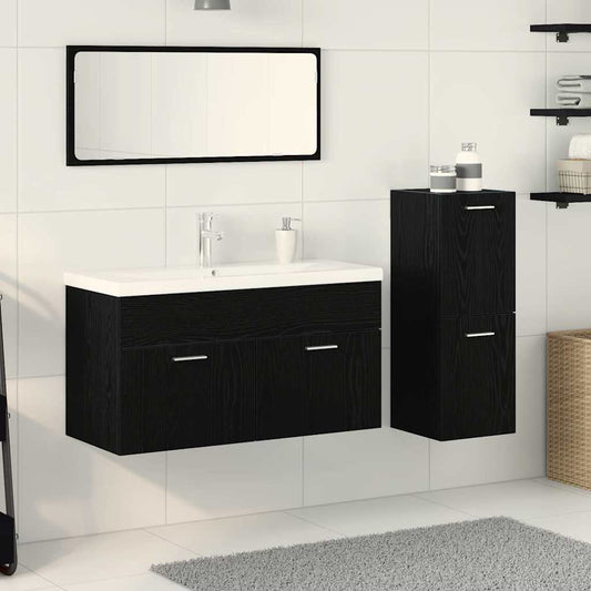 Badezimmermöbelset 4 pcs Schwarz Eichen-Optik 91 x 39.5 x 46 cm