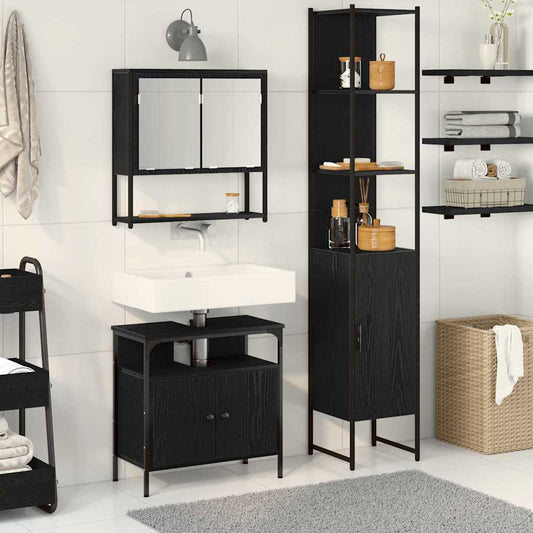 Badezimmermöbel Set mit Regal 3 pcs Schwarz Eichen-Optik