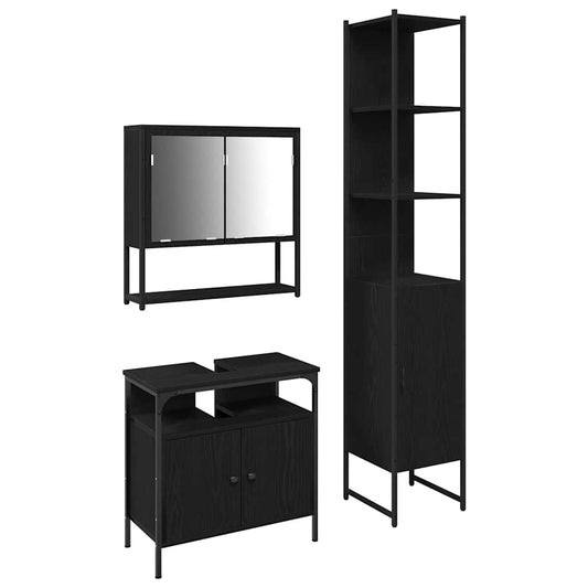 Badezimmermöbel Set mit Regal 3 pcs Schwarz Eichen-Optik