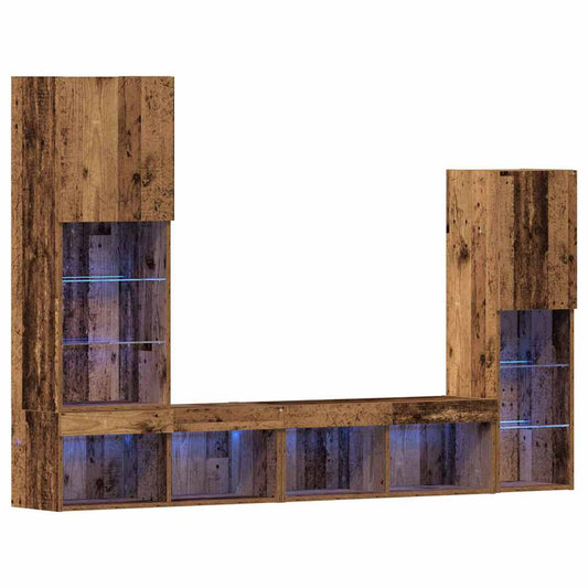 TV-Schränk mit LED-Lichtleisten 4 pcs Altholz Holzwerkstoff
