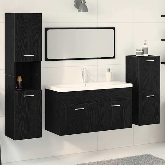 Badezimmermöbel Set Wandmontiert 4 pcs Schwarz Eichen-Optik
