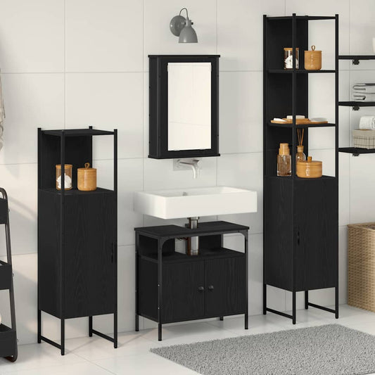 Badezimmermöbel Set mit Regal 4 pcs Schwarz Eichen-Optik