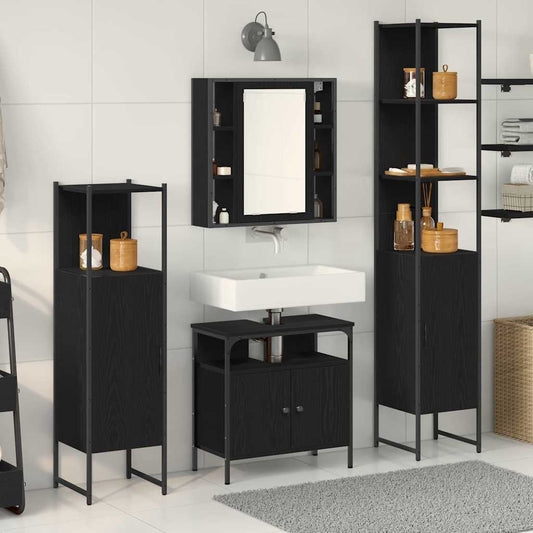 Badezimmerschrankset mit Schubladen 4 pcs Schwarz Eichen-Optik