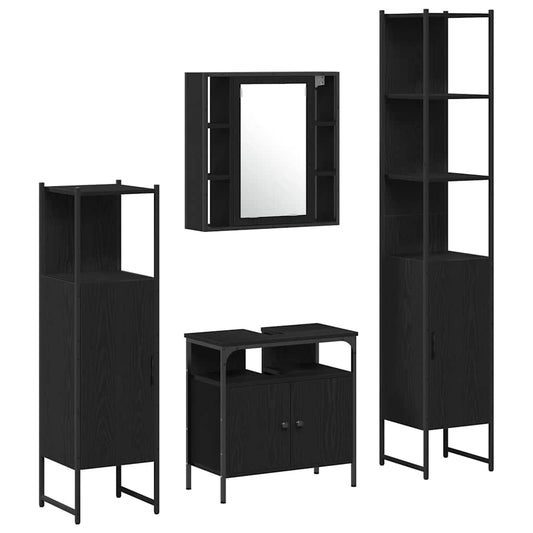 Badezimmerschrankset mit Schubladen 4 pcs Schwarz Eichen-Optik