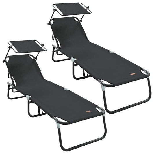 Klappbare Sonnenliege 2 pcs Schwarz 56 x 190 x 81cm Stoff