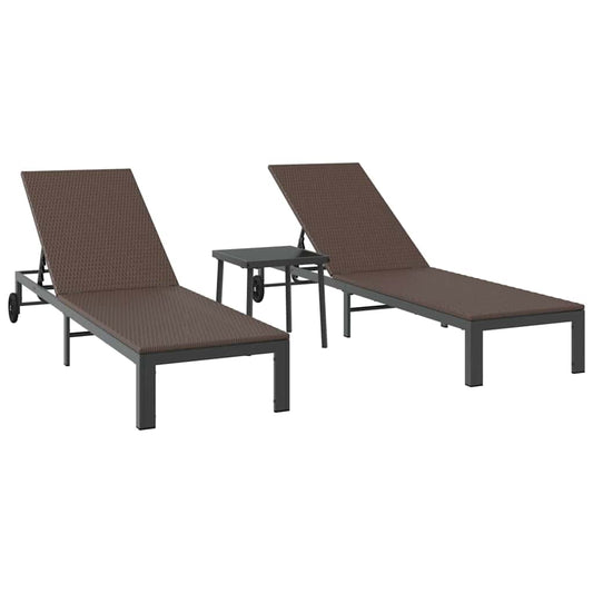 Sonnenliege mit Kissen 2-Person 3 pcs Braun Poly-Rattan