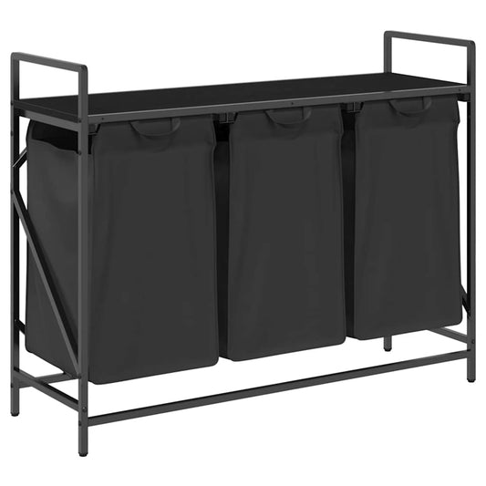 Wäschekorb 3 Fächer mit Ablage Schwarz Eichen-Optik