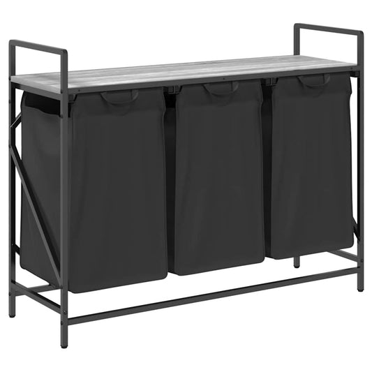 Wäschekorb 3 Fächer mit Ablage Grau Sonoma