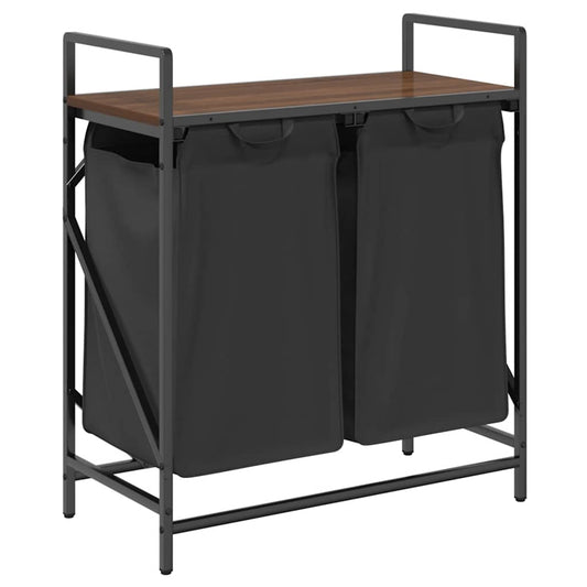 Wäschekorb 2 Fächer mit Ablage Braun Eichen-Optik