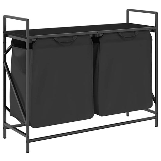 Wäschekorb 2 Fächer mit Ablage Schwarz Eichen-Optik