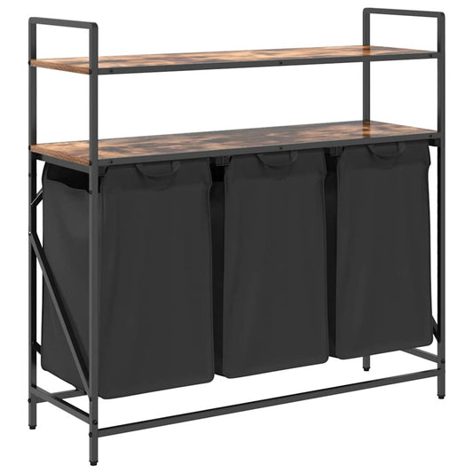 Wäschekorb 3 Fächer mit Ablagen Räuchereiche