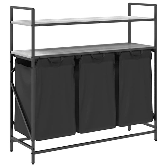 Wäschekorb 3 Fächer mit Ablagen Grau Sonoma