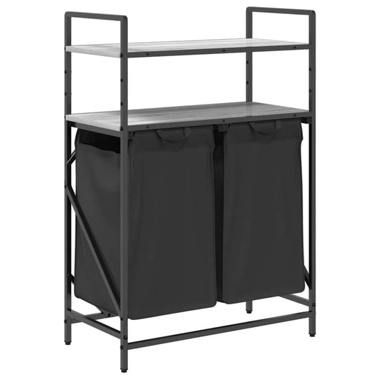 Wäschekorb 2 Fächer mit Ablagen Grau Sonoma