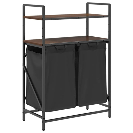 Wäschekorb 2 Fächer mit Ablagen Braune Eiche