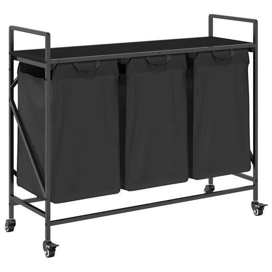 Wäschekorb 3 Fächer mit Rädern Schwarze Eiche