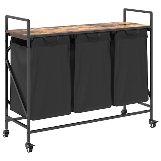 Wäschekorb 3 Fächer mit Rollen Räuchereiche