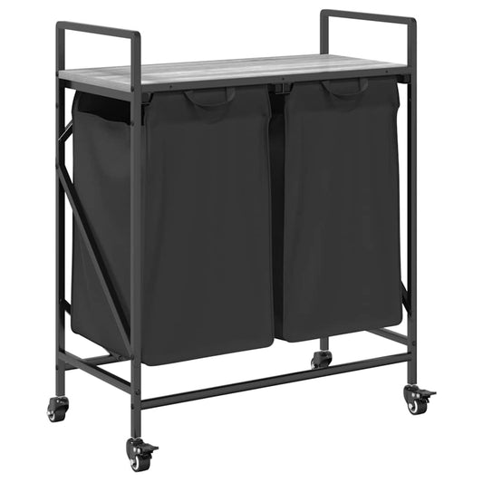 Wäschekorb 2 Fächer mit Rollen Grau Sonoma