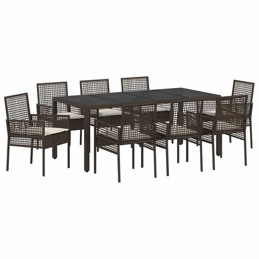 Garten Essgruppe 9 pcs Braun Poly Rattan
