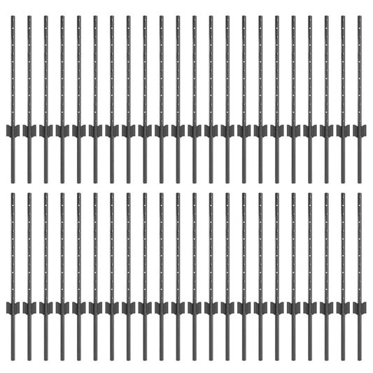 Zaunpfosten 44 pcs Grau 100 cm Stahl
