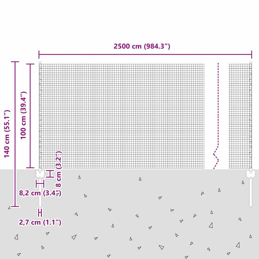 Zaun und Pfosten Silber 1 x 25 m Stahl