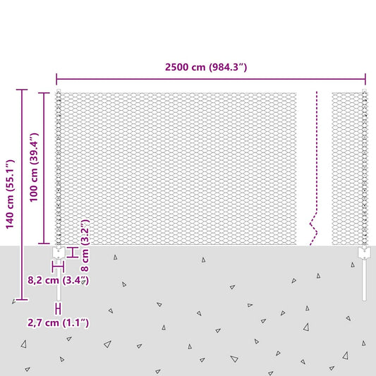 Zaun und Pfosten Silber 1 x 25 m Stahl