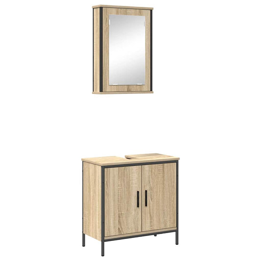 Badezimmermöbel-Set mit Regal mit Tür 2 pcs Braun Holzwerkstoff