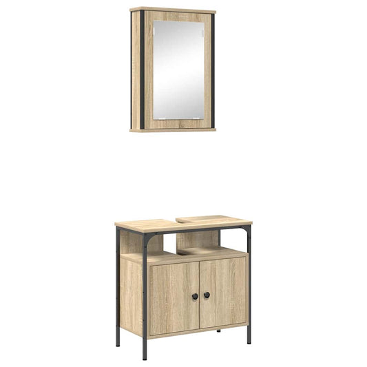 Badezimmermöbel-Set mit Regal mit Tür 2 pcs Braun Holzwerkstoff