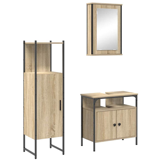 Badezimmermöbel-Set mit Regal mit Tür 3 pcs Braun Holzwerkstoff