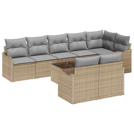 Garten-Sofa-Set mit Kissen 9 pcs Beige Poly Rattan