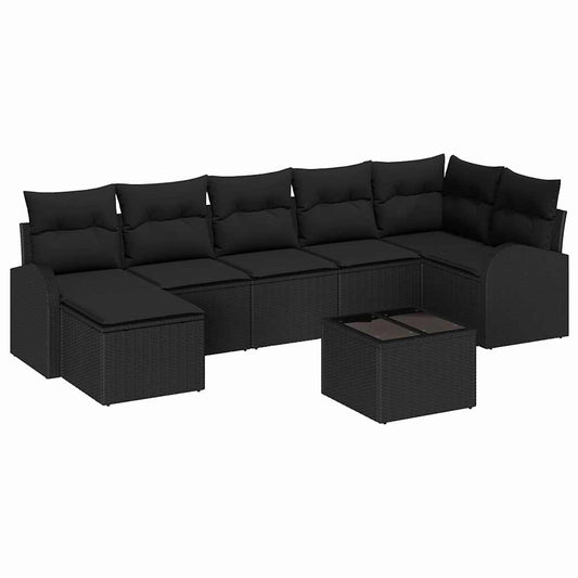 Garten-Sofa-Set mit Kissen 8 pcs Schwarz Poly Rattan