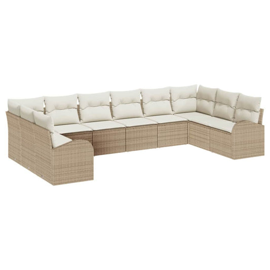 Sofa Set mit Kissen 10 pcs Beige Poly Rattan