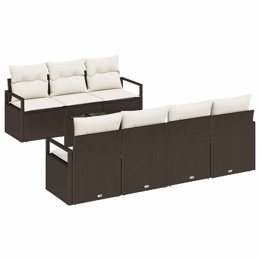 Sofa Set 8 pcs Braun und Creme Poly-Rattan