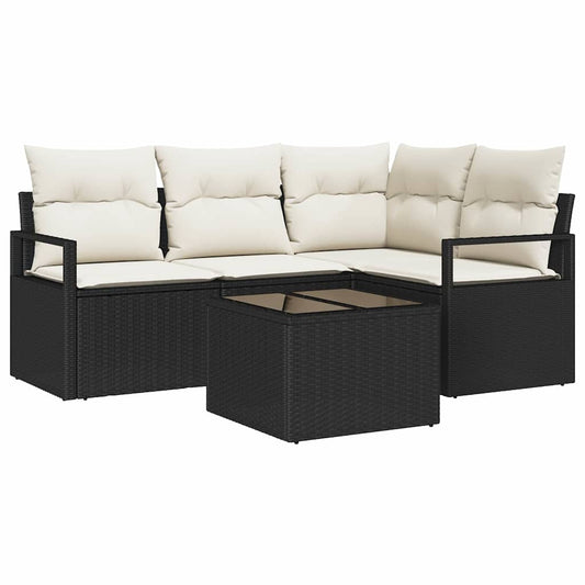 Sofa Set 5 pcs Schwarz Poly-Rattan