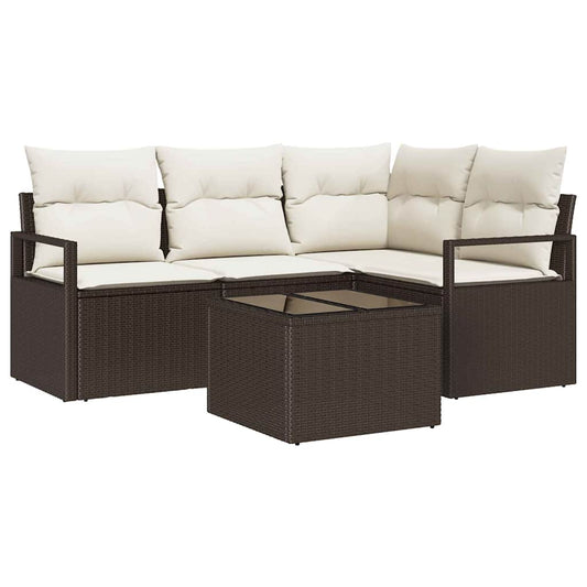 Sofa Set 5 pcs Braun Poly-Rattan