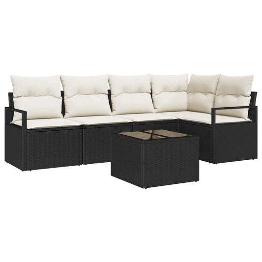 Garten-Sofa-Set 6 pcs Schwarz Poly Rattan