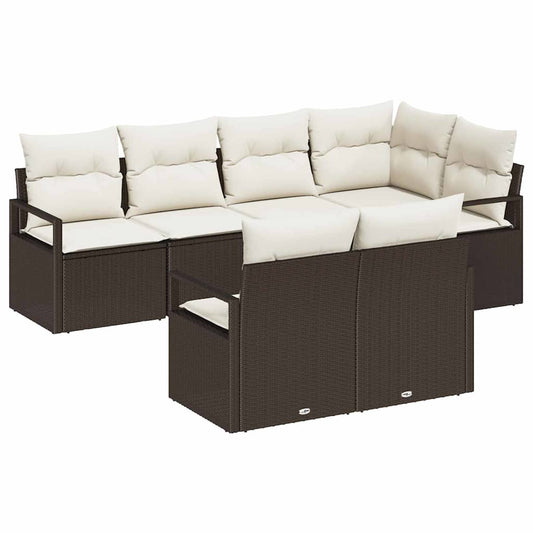 Sofa Set mit Kissen 7 pcs Braun Poly Rattan