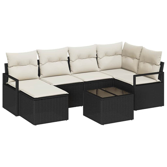 Sofa Set 7 pcs Schwarz Poly-Rattan