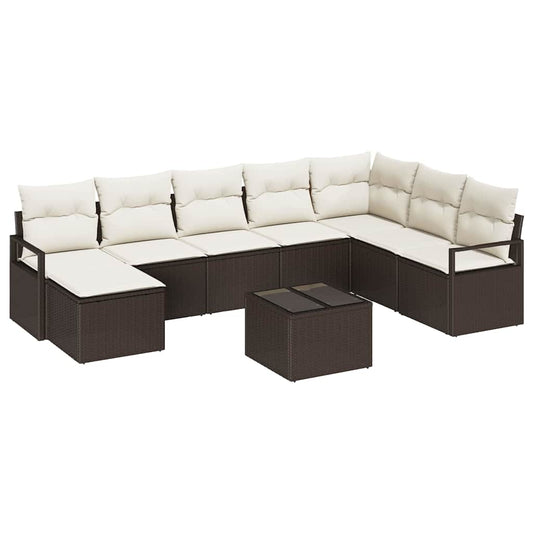 Sofa Set mit Kissen 9 pcs Braun Poly Rattan