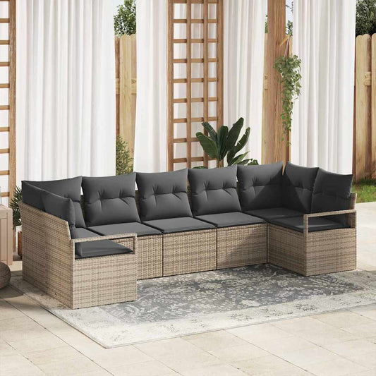 Garten-Sofa-Set 7 pcs Grau Poly Rattan